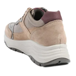 Adelia Wide Fit Leather Lace Up Trainers - Beige Multi