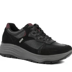 Adelia Wide Fit Leather Lace Up Trainers - Black Multi