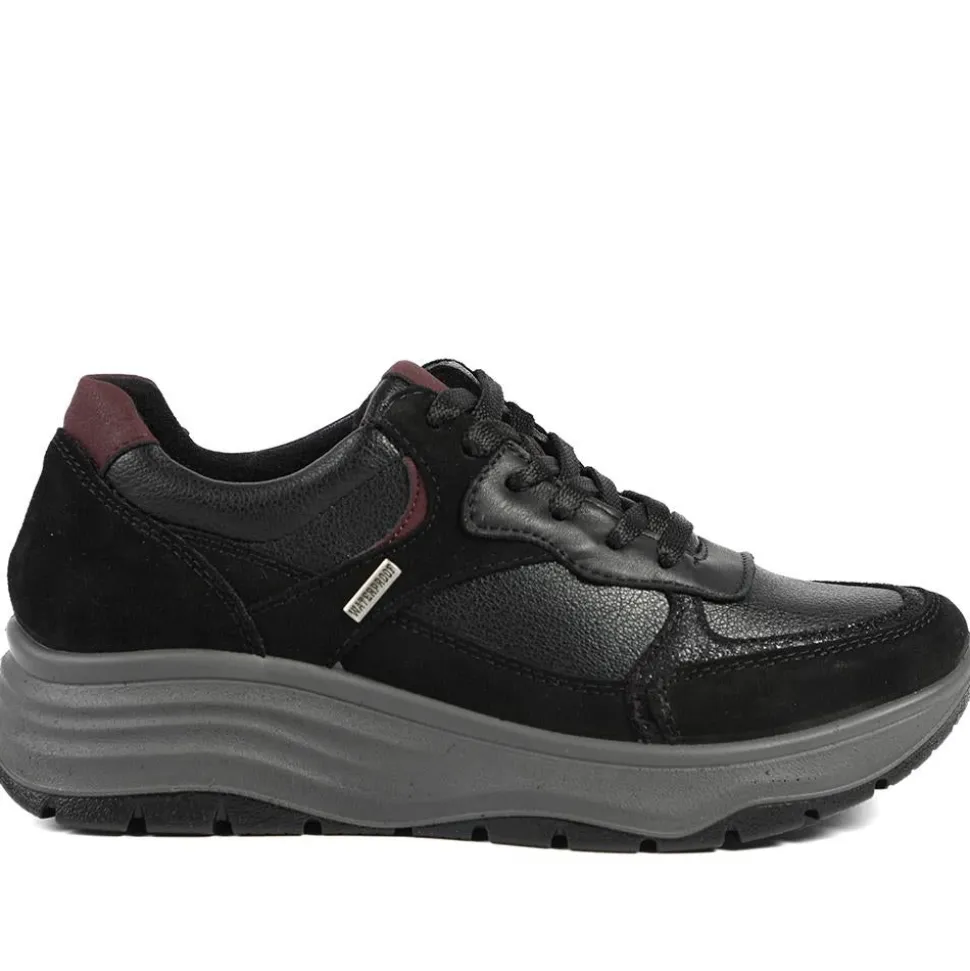Adelia Wide Fit Leather Lace Up Trainers - Black Multi