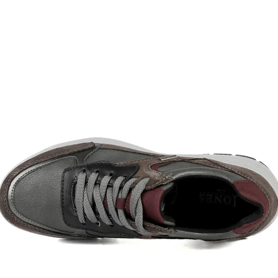 Adelia Wide Fit Leather Lace Up Trainers - Grey Multi