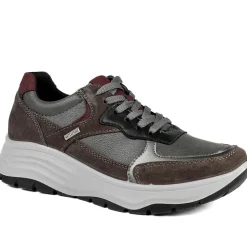 Adelia Wide Fit Leather Lace Up Trainers - Grey Multi