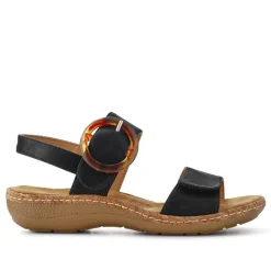 Adjustable Buckle Detail Comfort Sandals - Black