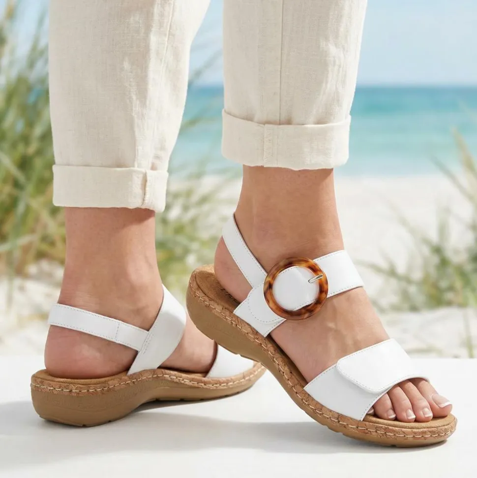 Adjustable Buckle Detail Comfort Sandals - White