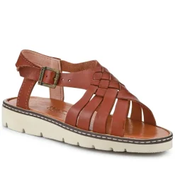 Adjustable-Buckled Leather Sandals - Brown