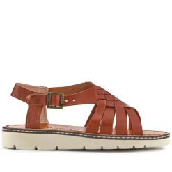 Adjustable-Buckled Leather Sandals - Brown