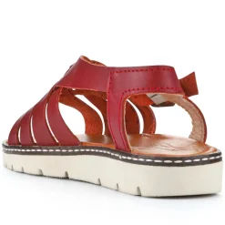 Adjustable-Buckled Leather Sandals - Red