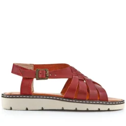 Adjustable-Buckled Leather Sandals - Red