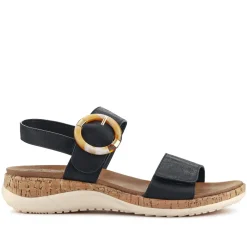 Adjustable Buckle Slingback Comfort Sandals - Black