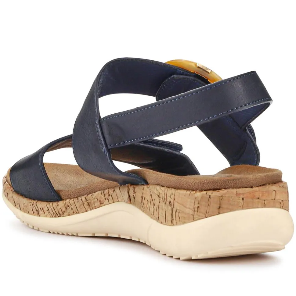 Adjustable Buckle Slingback Comfort Sandals - Navy
