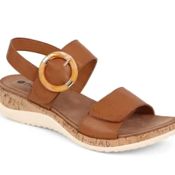 Adjustable Buckle Slingback Comfort Sandals - Tan