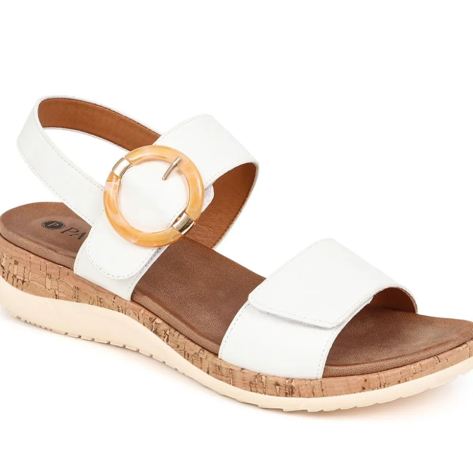 Adjustable Buckle Slingback Comfort Sandals - White