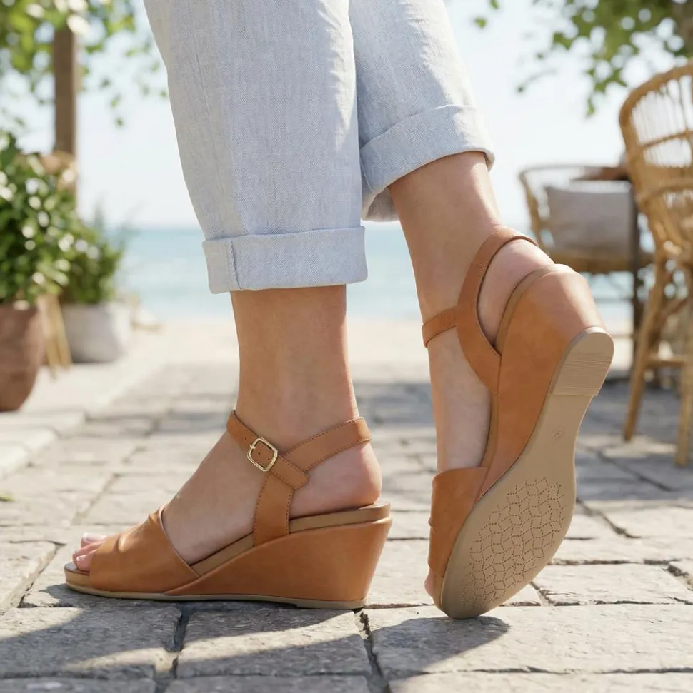 Adjustable Buckle Wedges - Tan