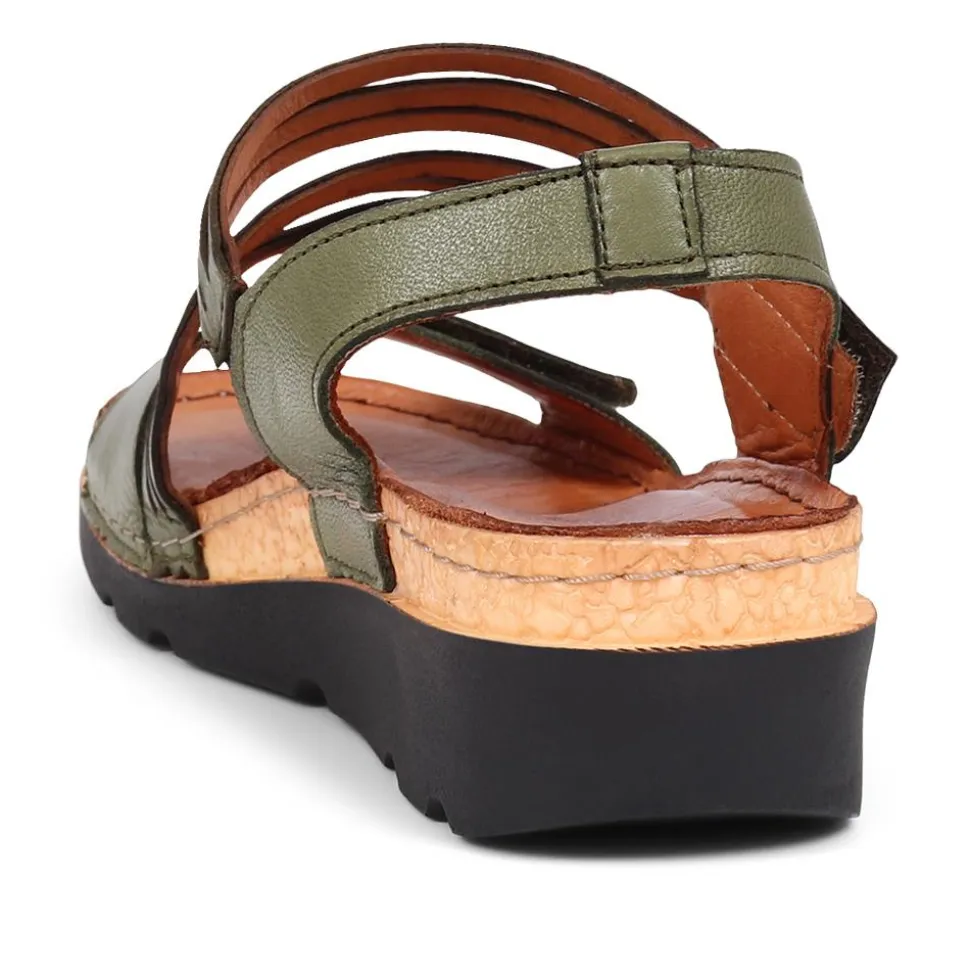 Adjustable Fasten Leather Sandals - Olive