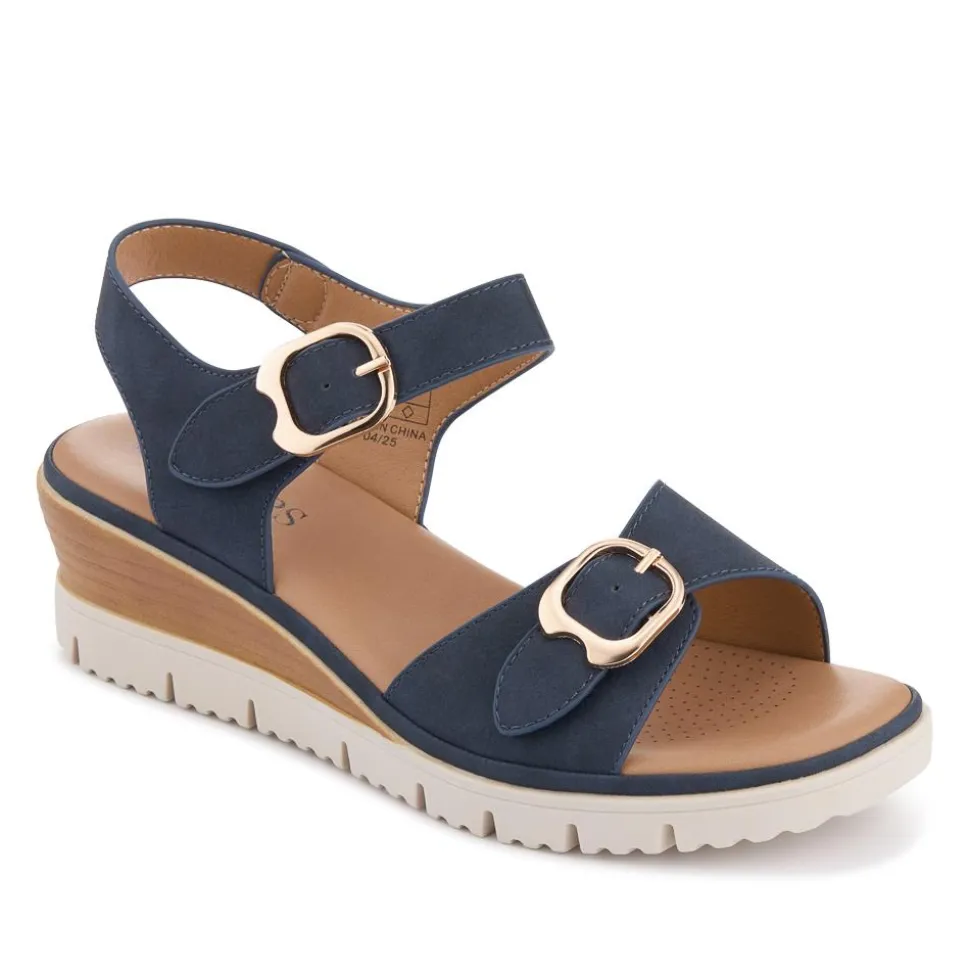 Adjustable Fit Cushioned Sandals - Navy