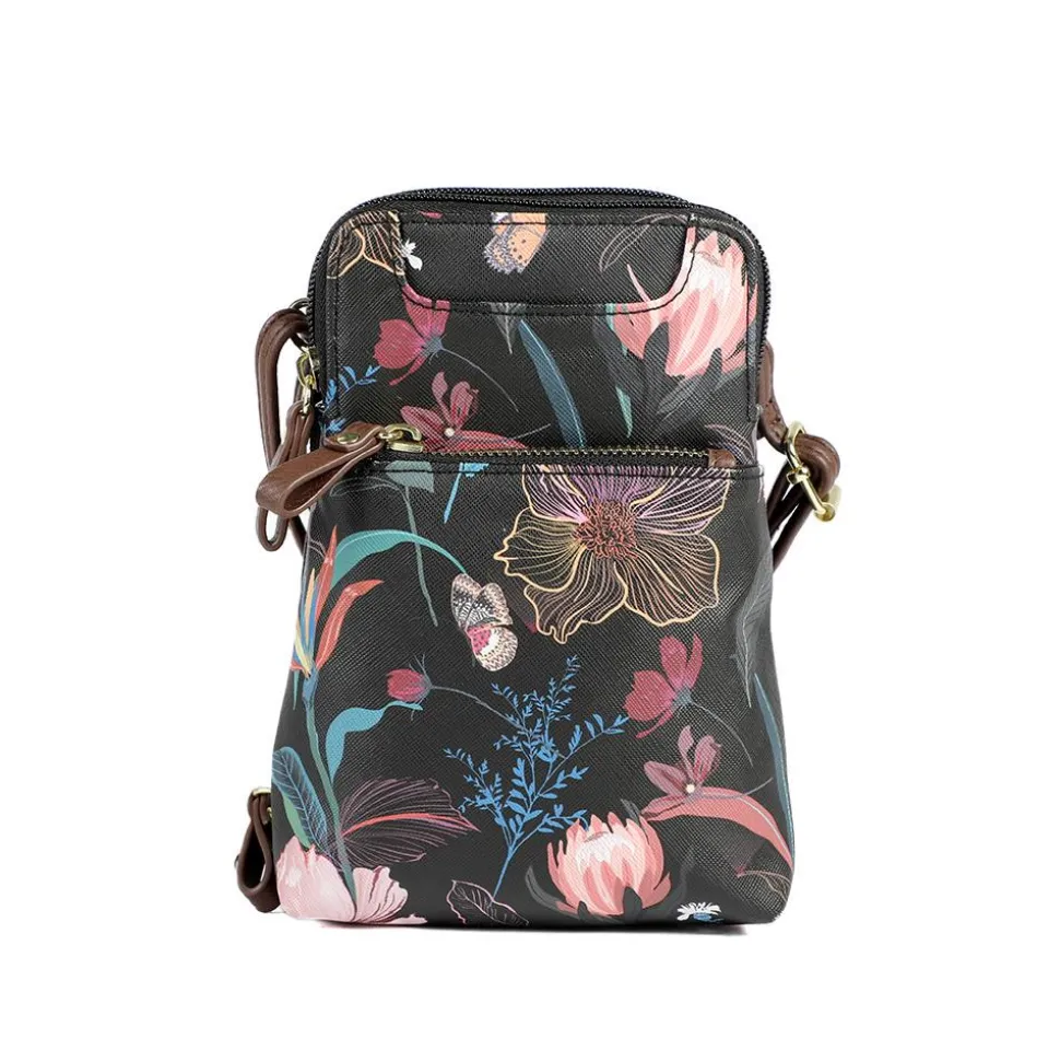 Adjustable Floral Cross-Body Bag - Black Floral