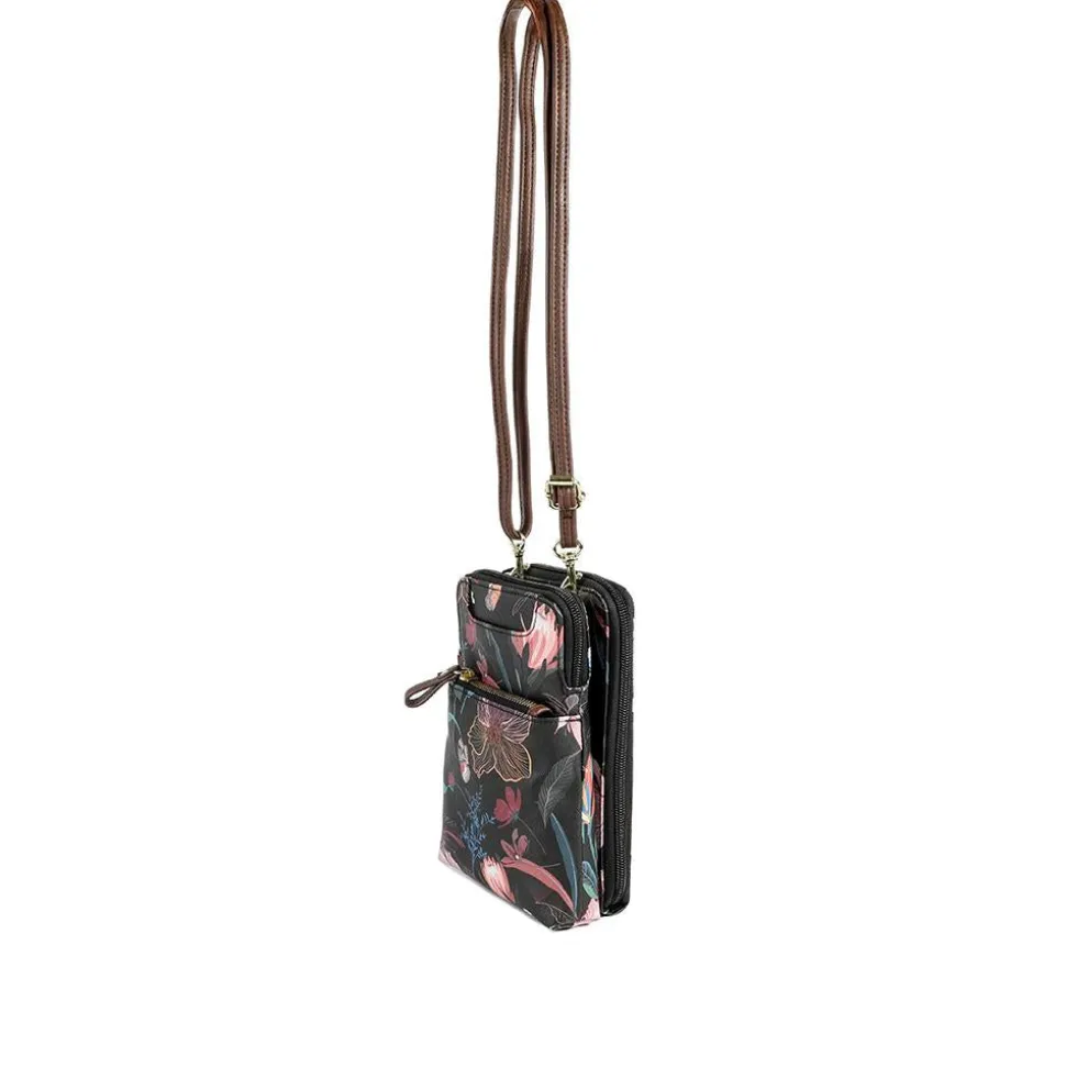 Adjustable Floral Cross-Body Bag - Black Floral