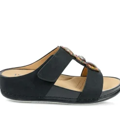 Adjustable Jewelled Strappy Sandals - Black