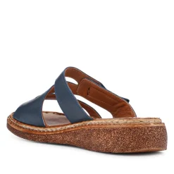 Adjustable Leather Mules - Navy