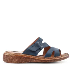 Adjustable Leather Mules - Navy