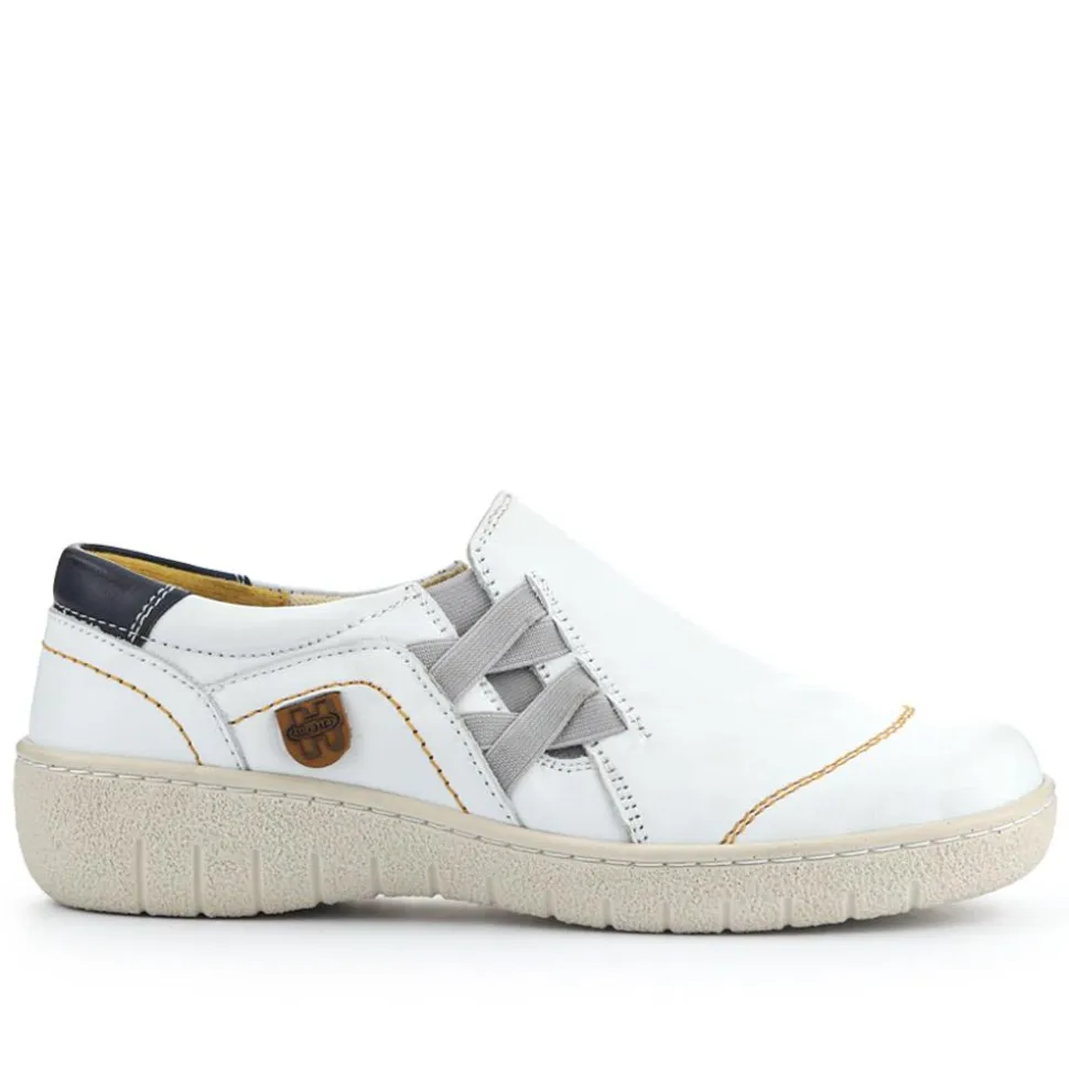 Adjustable Leather Slip-On Shoes - White