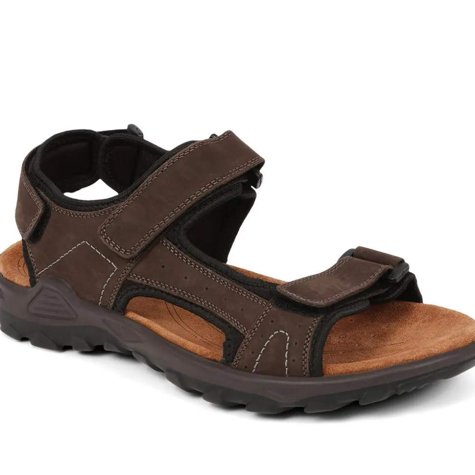 Adjustable Leather Walking Sandals - Dark Brown