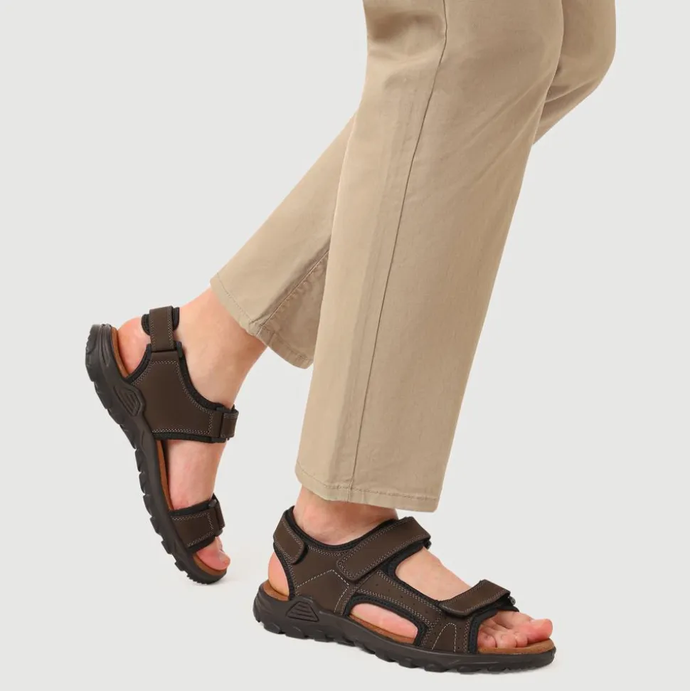 Adjustable Leather Walking Sandals - Dark Brown