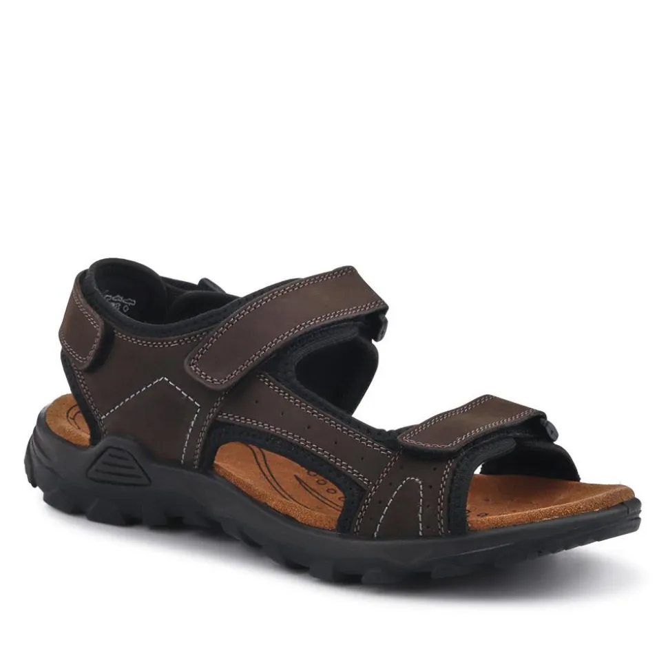 Adjustable Leather Walking Sandals - Dark Brown