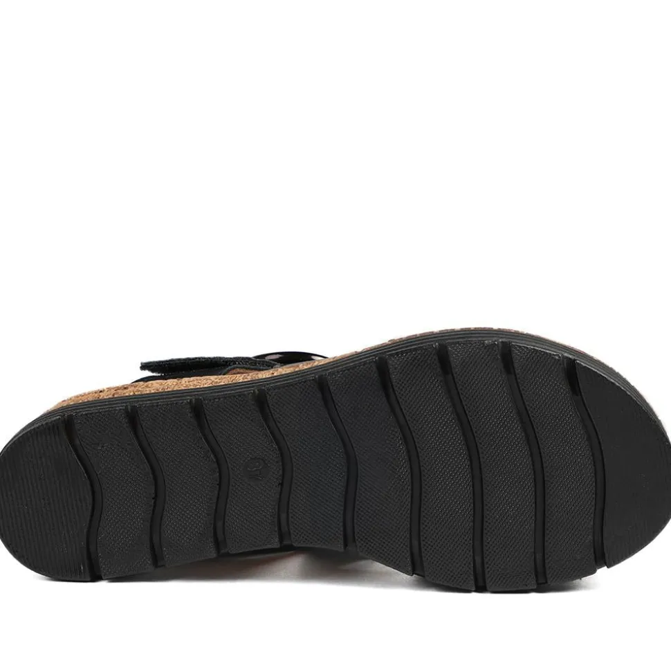 Adjustable Leather Wedge Sandals - Black