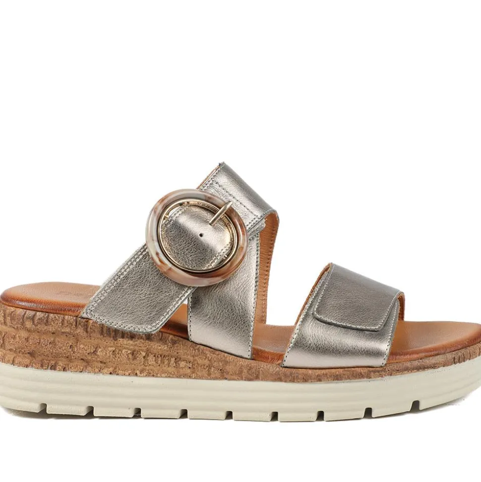Adjustable Leather Wedge Sandals - Metallic