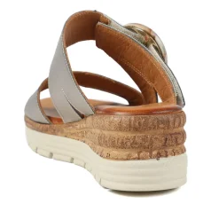 Adjustable Leather Wedge Sandals - Metallic