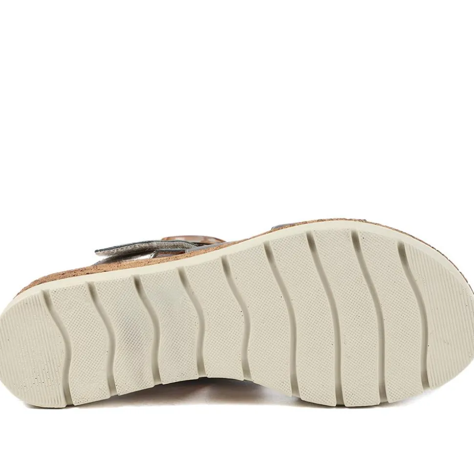 Adjustable Leather Wedge Sandals - Metallic