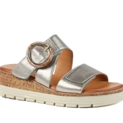 Adjustable Leather Wedge Sandals - Metallic