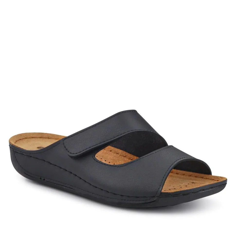 Adjustable Touch-Fasten Mules - Black