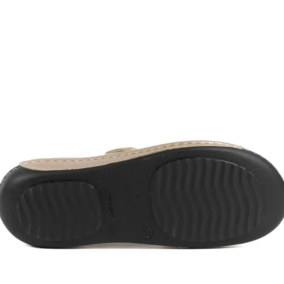 Adjustable Touch-Fasten Mules - Soft Gold