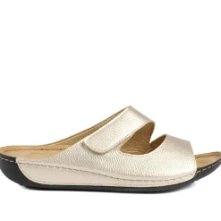 Adjustable Touch-Fasten Mules - Soft Gold