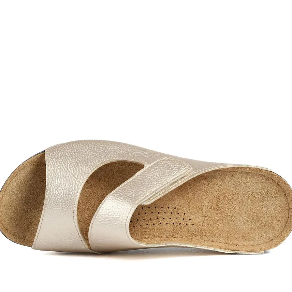 Adjustable Touch-Fasten Mules - Soft Gold