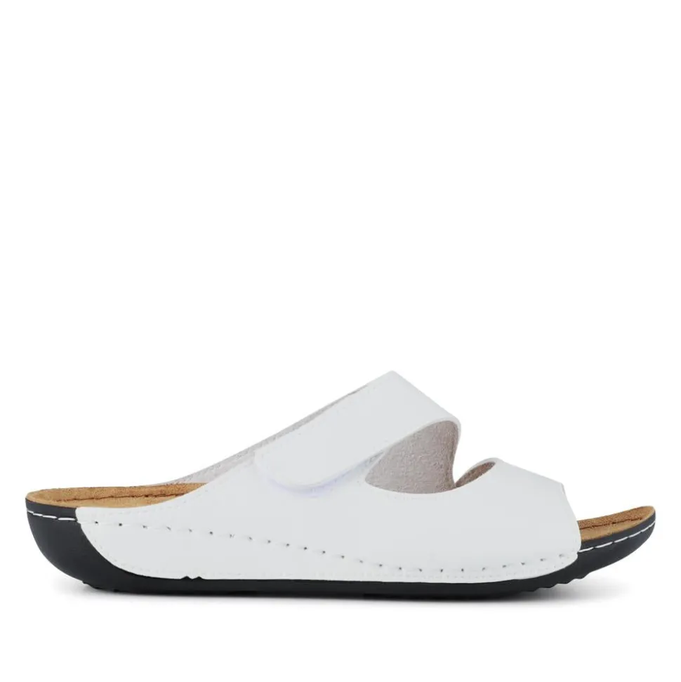 Adjustable Touch-Fasten Mules - White