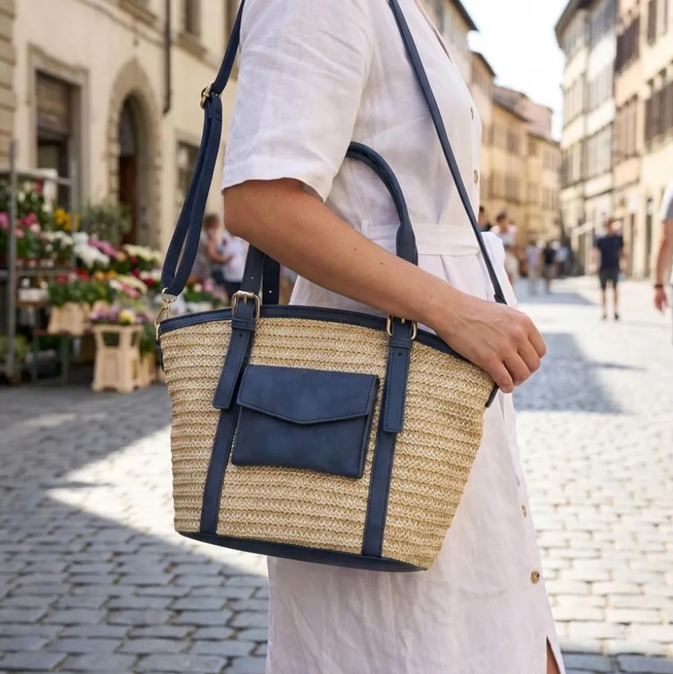 Adjustable Woven Tote Bag - Navy