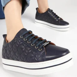 Alexandrite Leather Quilted Trainers - Navy