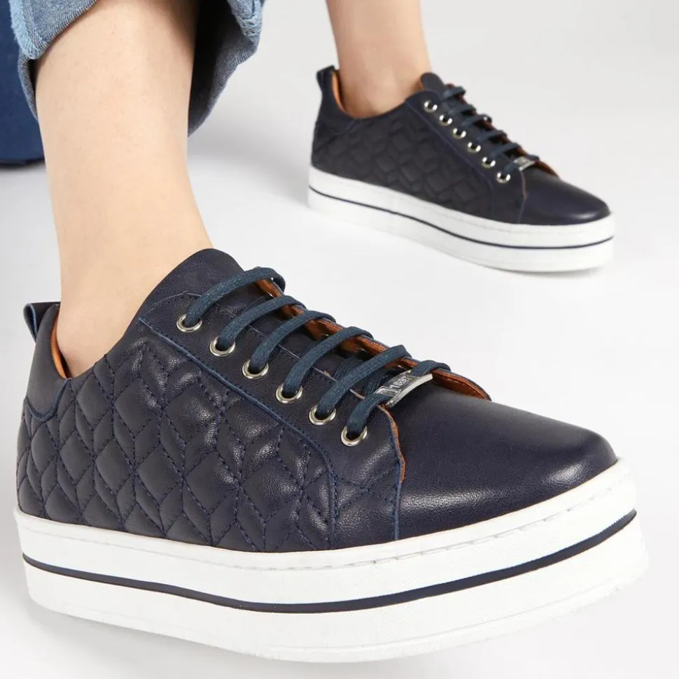 Alexandrite Leather Quilted Trainers - Navy