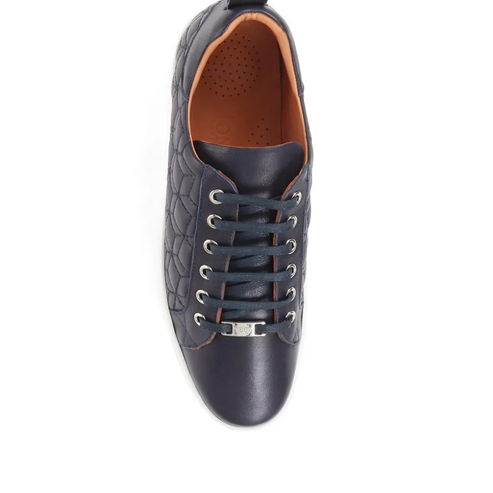 Alexandrite Leather Quilted Trainers - Navy