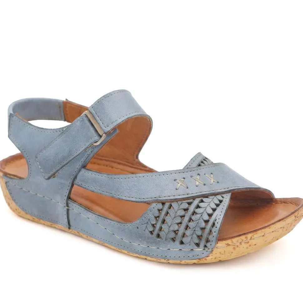 All Leather Adjustable Fasten Sandals - Blue
