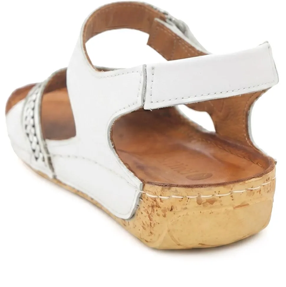 All Leather Adjustable Fasten Sandals - White