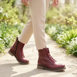 All Leather Block Heel Ankle Boots - Burgundy