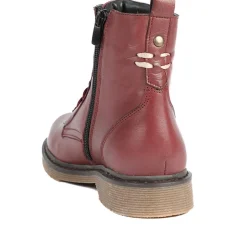 All Leather Block Heel Ankle Boots - Burgundy