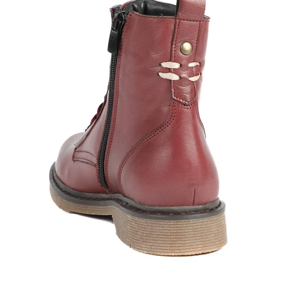 All Leather Block Heel Ankle Boots - Burgundy