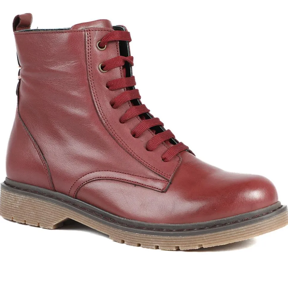 All Leather Block Heel Ankle Boots - Burgundy