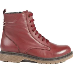 All Leather Block Heel Ankle Boots - Burgundy