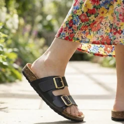 All-Leather Casual Mule Sandals - Black