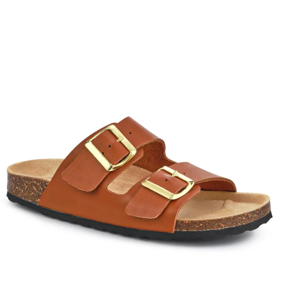 All-Leather Casual Mule Sandals - Tan